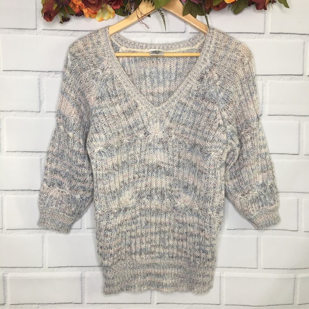 Ades of California Vintage Speckled Puff Half Sleeves Knit Sweater Size Small